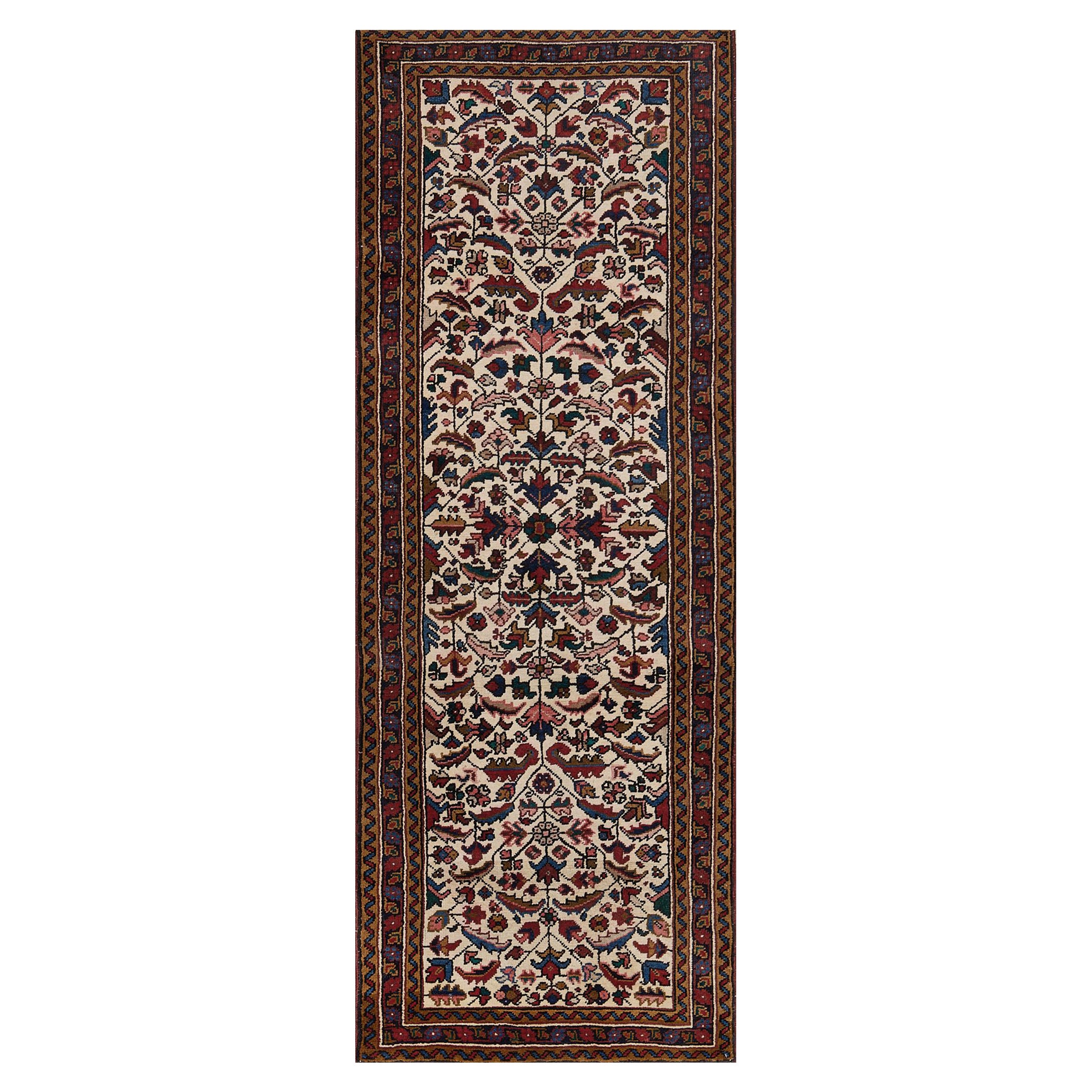 Hand-Woven Antique Floral Wool Persian Heriz Runner For Sale