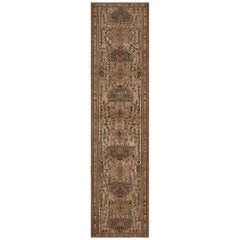 Vintage Wool Floral and Leafy Brown Wool Persian Heriz Runner