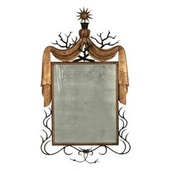 Branch Swag and Sun Gilt Iron Mirror in the manner of Gilbert Poillerat