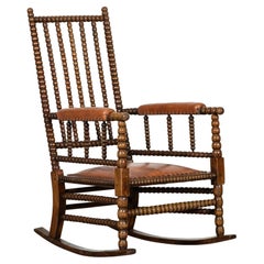 Antique 19thC English Mahogany Bobbin Rocking Armchair