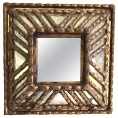 1940s Square Gilt Carved Wood Mirror