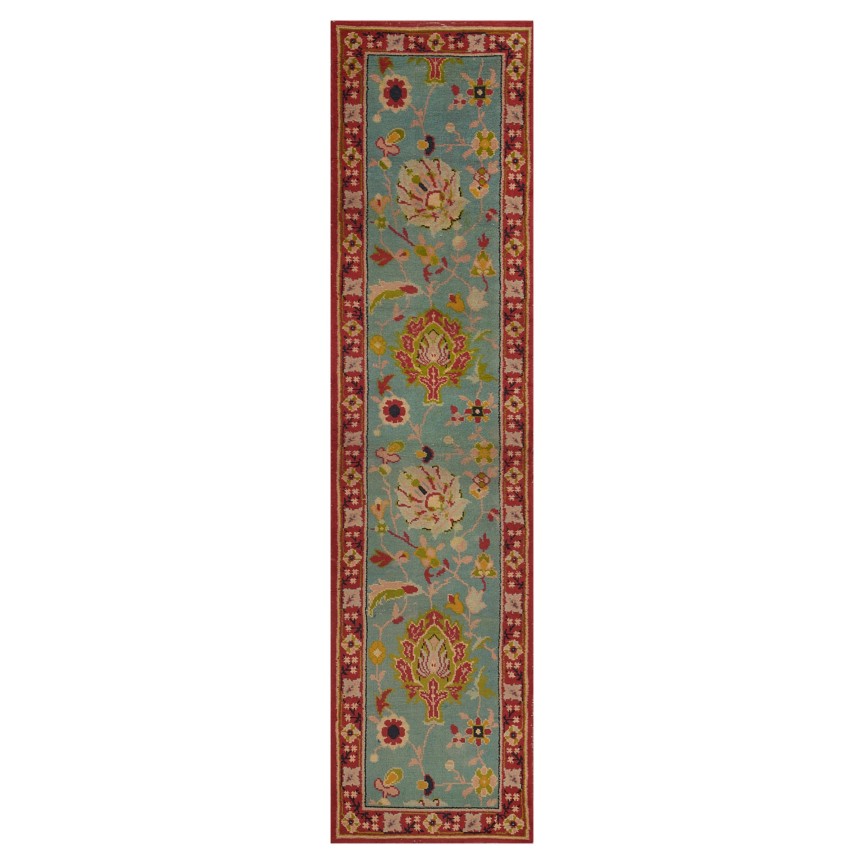 Charming Antique Turquoise Floral Irish Donegal Runner