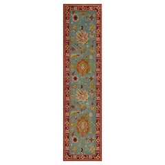 Charmant tapis de couloir Donegal irlandais ancien à fleurs turquoise