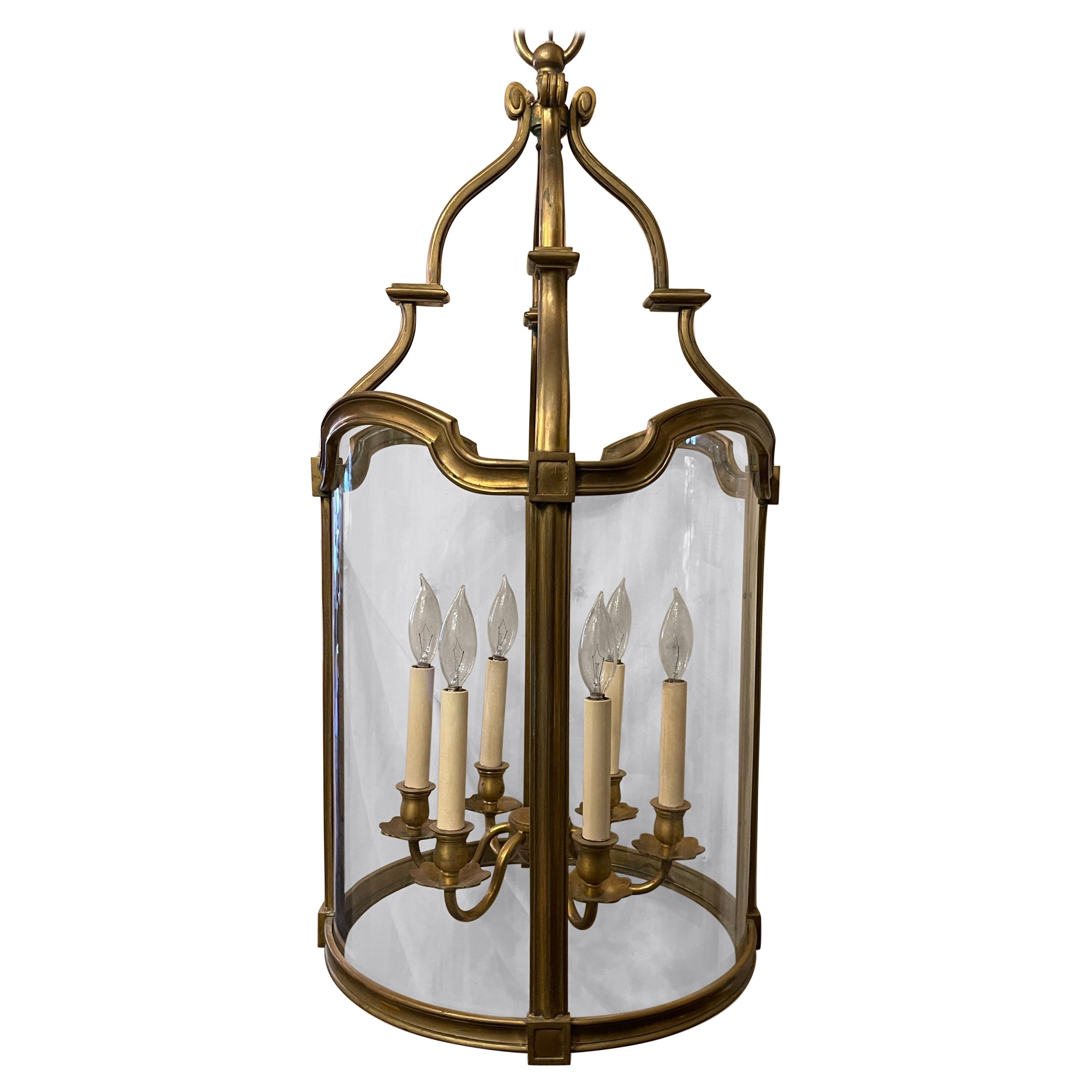 Merveilleux lustre-lanterne Hansom Regency anglais à 6 lumières en bronze