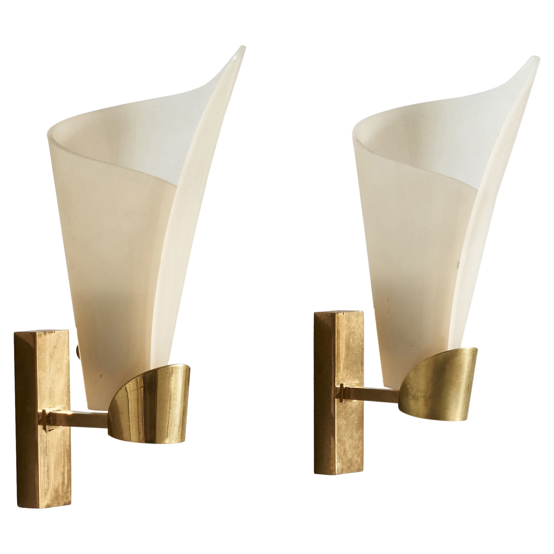 Austrian Designer, Wall Lights, Brass, Acrylic, Austria, 1950s