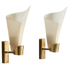 Austrian Designer, Wall Lights, Brass, Acrylic, Austria, 1950s