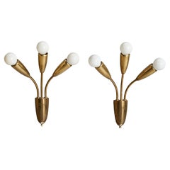 Designer italiano, Luci da parete, Ottone, Italia, anni '50