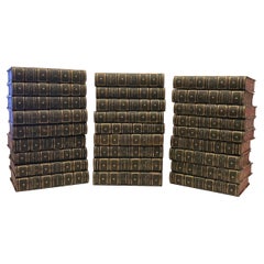 Vintage Wonderful Collection Irving's Works Green Leather Gold Gilt Bound 27 Books Stack