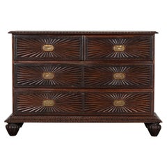 19thC Colonial Carved Campaign Teak Chest / Credenza