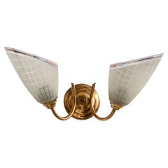 French Designer, Wall Light, Brass, Glass, France, 1950s