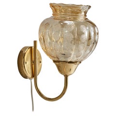 Swedish Designer, Wall Light, Brass, Glass, Sweden, 1960s
