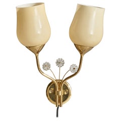 Finnish Designer, Wall Light, Brass, Glass, Finland, 1950s