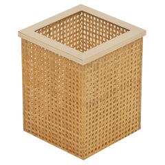 Midcentury Lucite, Rattan & Brass Pen Holder Christian Dior Style, Italy 1970s