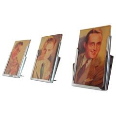 Set of Three English Art Deco Chrome Asymmetrical Sun-Ray & Easeled Desk Frames 9