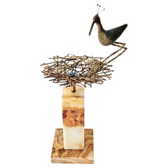 Curtis Jere Mid Century Sandpiper With Nest Sculpture