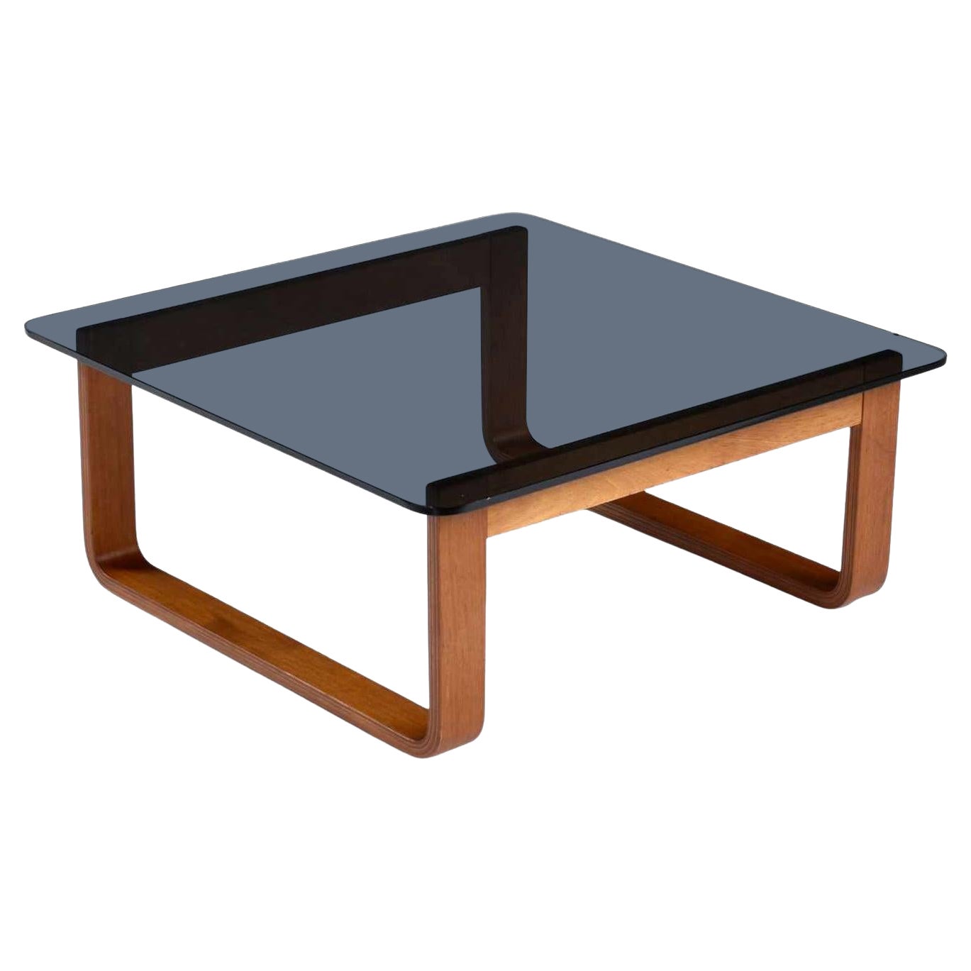 Mesa auxiliar de teca y cristal ahumado de los años 70 Fred Lowen para Tessa