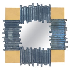 Italian Modern Brass And Glass Mirror