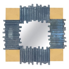Italian Modern Brass And Glass Mirror