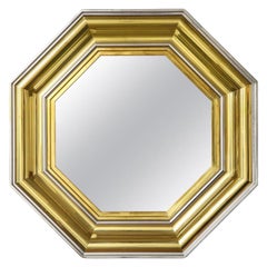 Specchio ottagonale moderno in ottone e cromo di Sandro Petti
