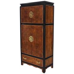 Burl Wood Black Lacquer Storage Chest Oriental Inspired 10