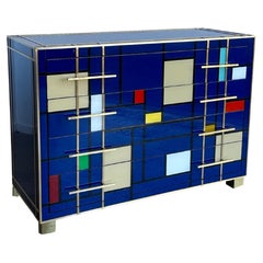 Cassettiera in vetro di Murano e ottone di Lumini Collections