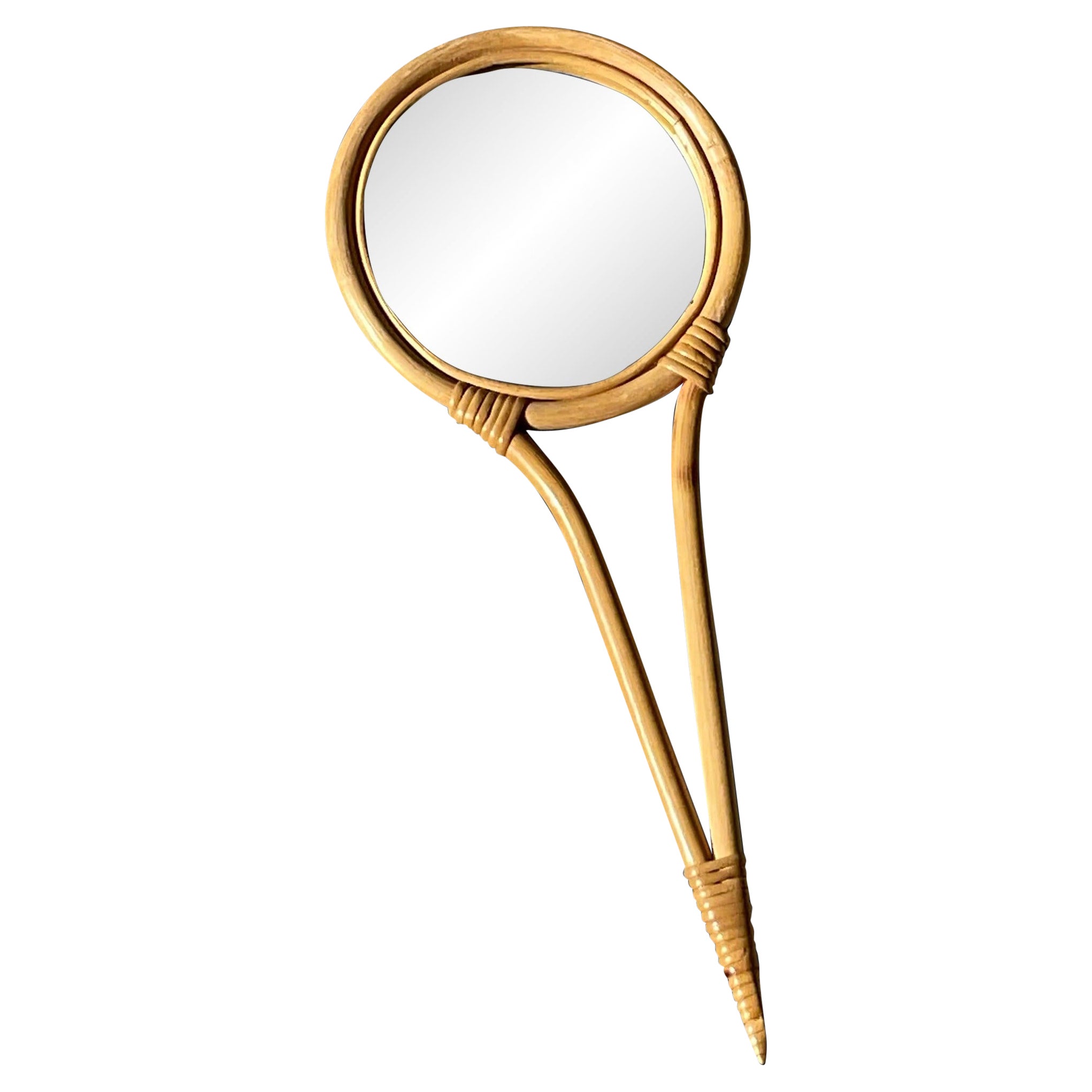Miroir à main vintage en bambou courbé en vente