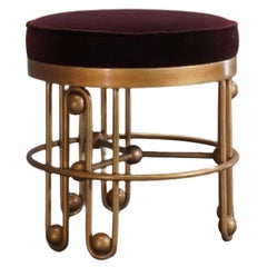Julian Chichester Stool  Gold and Aubergine Fabric Stool