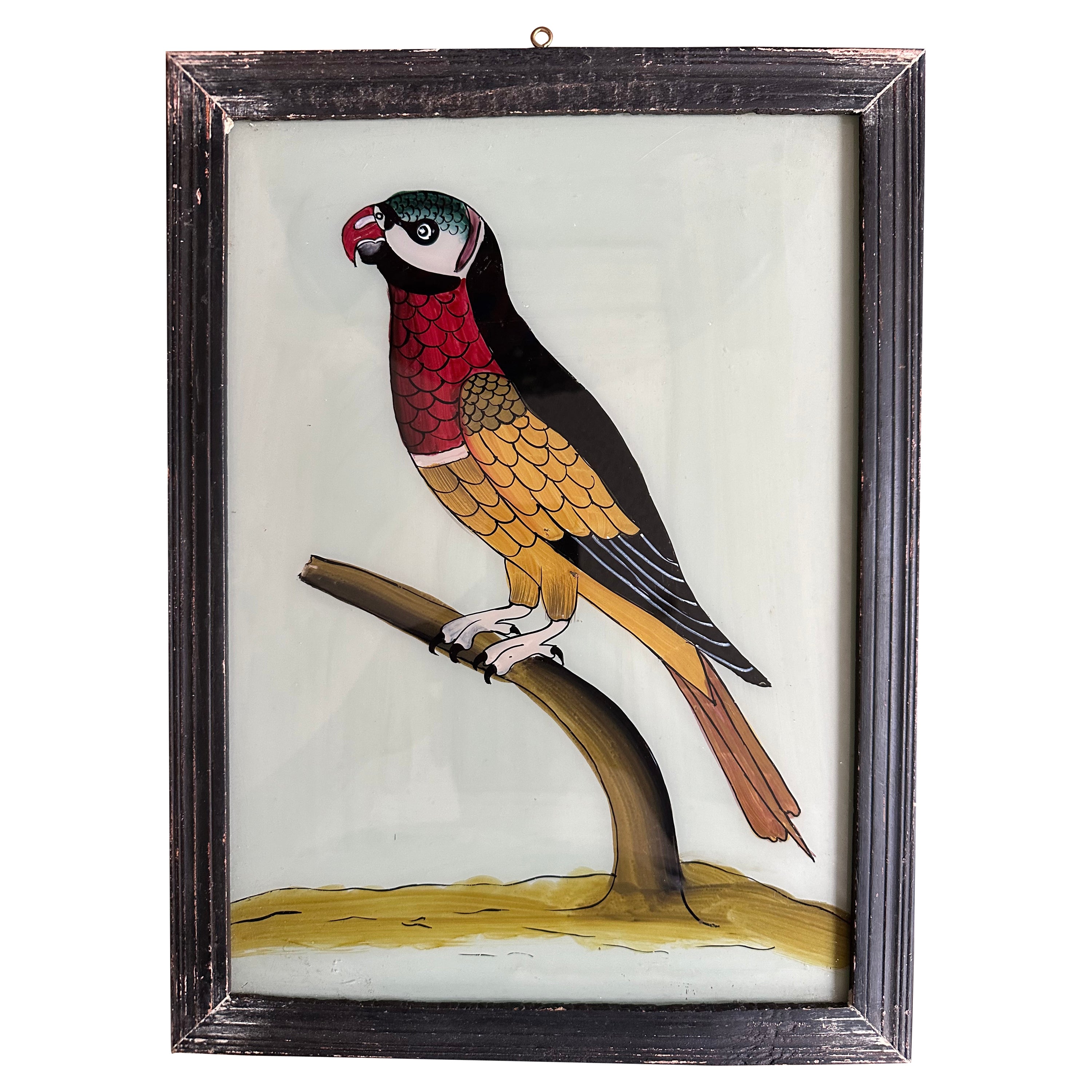 "19th-Century Parrot Portrait: Vibrant Exotic Bird Art" For Sale