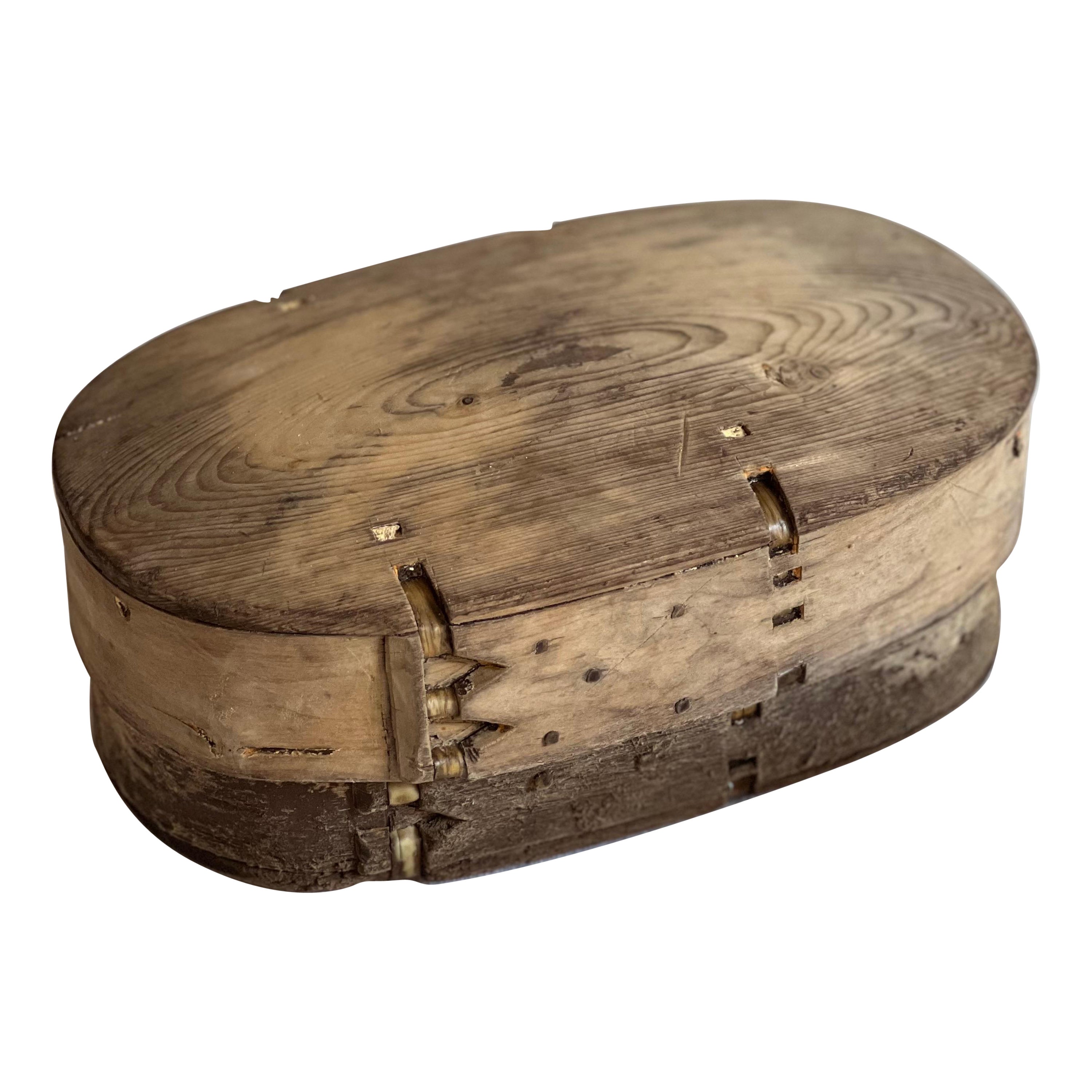 Antigua caja sueca de madera para guardar mantequilla Artesanía popular hecha a mano de 1800
