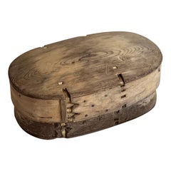 Antique Swedish Wooden butter st1orage box 1800's Handmade Folk Craft