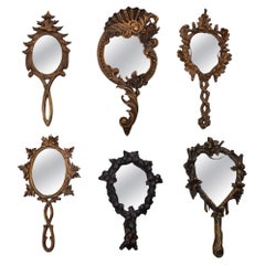 Collection of 6 Antique Hand-Carved Wood Vanity Mirrors Brienz Black Forest