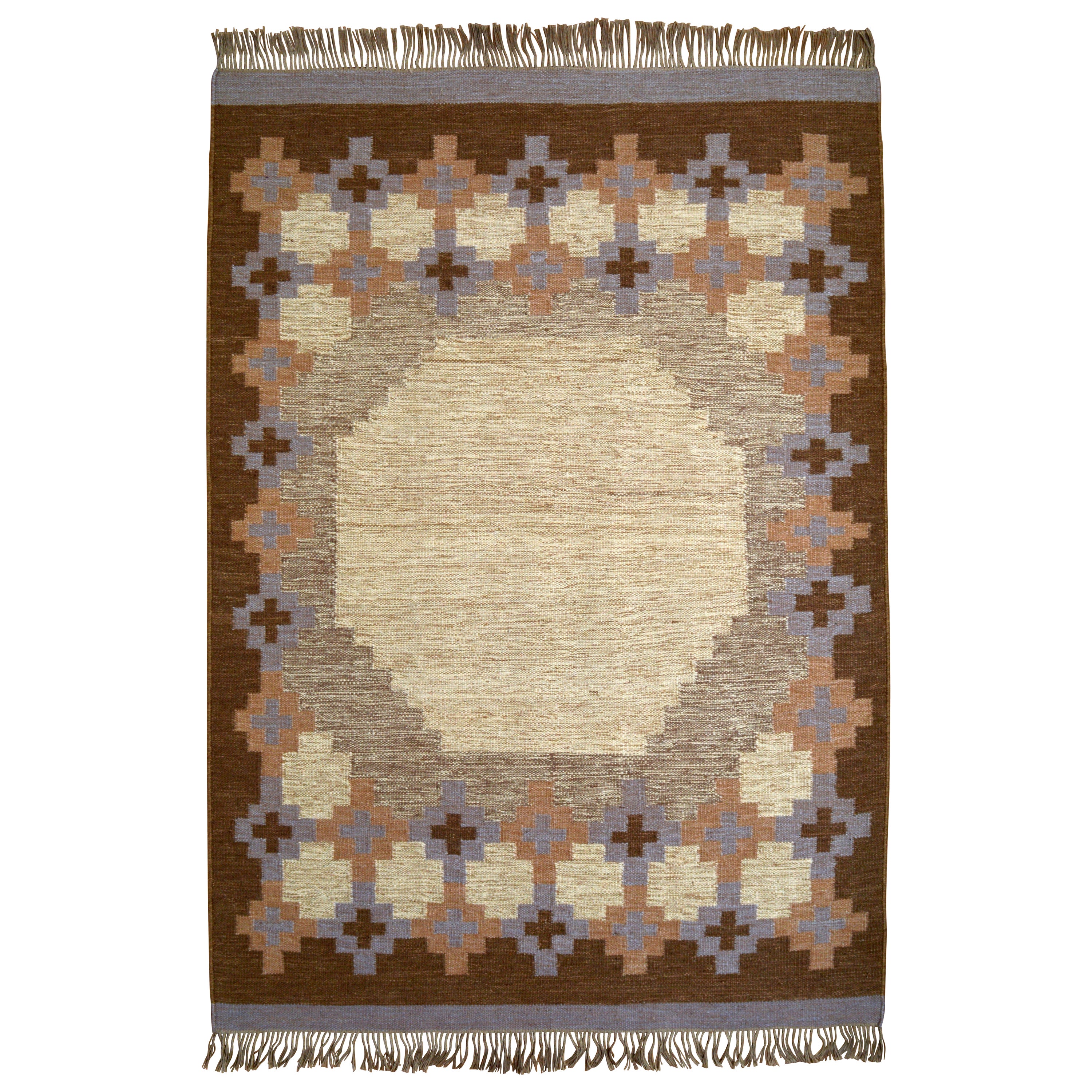 Gran alfombra kilim sueca de tejido plano Rölakan, años 70 en venta