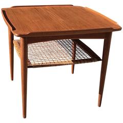 Danish Modern Teak and Cane Side Table by Poul Jensen for Selig