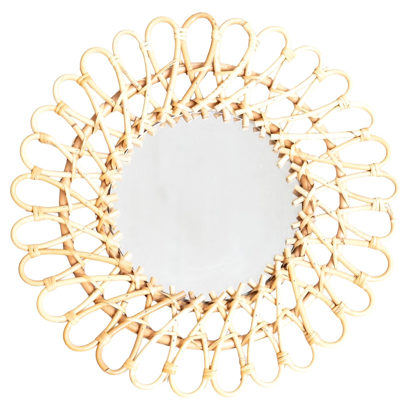 Miroir Modernity Sunburst Bambou Rattan Handcraft, circa 1960
