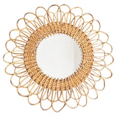 Mid-Century Modern Mirror Bamboo Rattan Handcrafted, circa 1960
