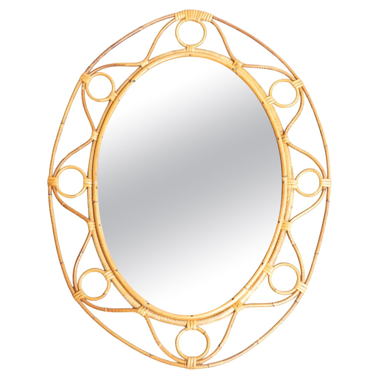 Miroir moderne du milieu du siècle en bambou et rotin Handcraft, circa 1960 en vente