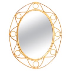Miroir moderne du milieu du siècle en bambou et rotin Handcraft, circa 1960