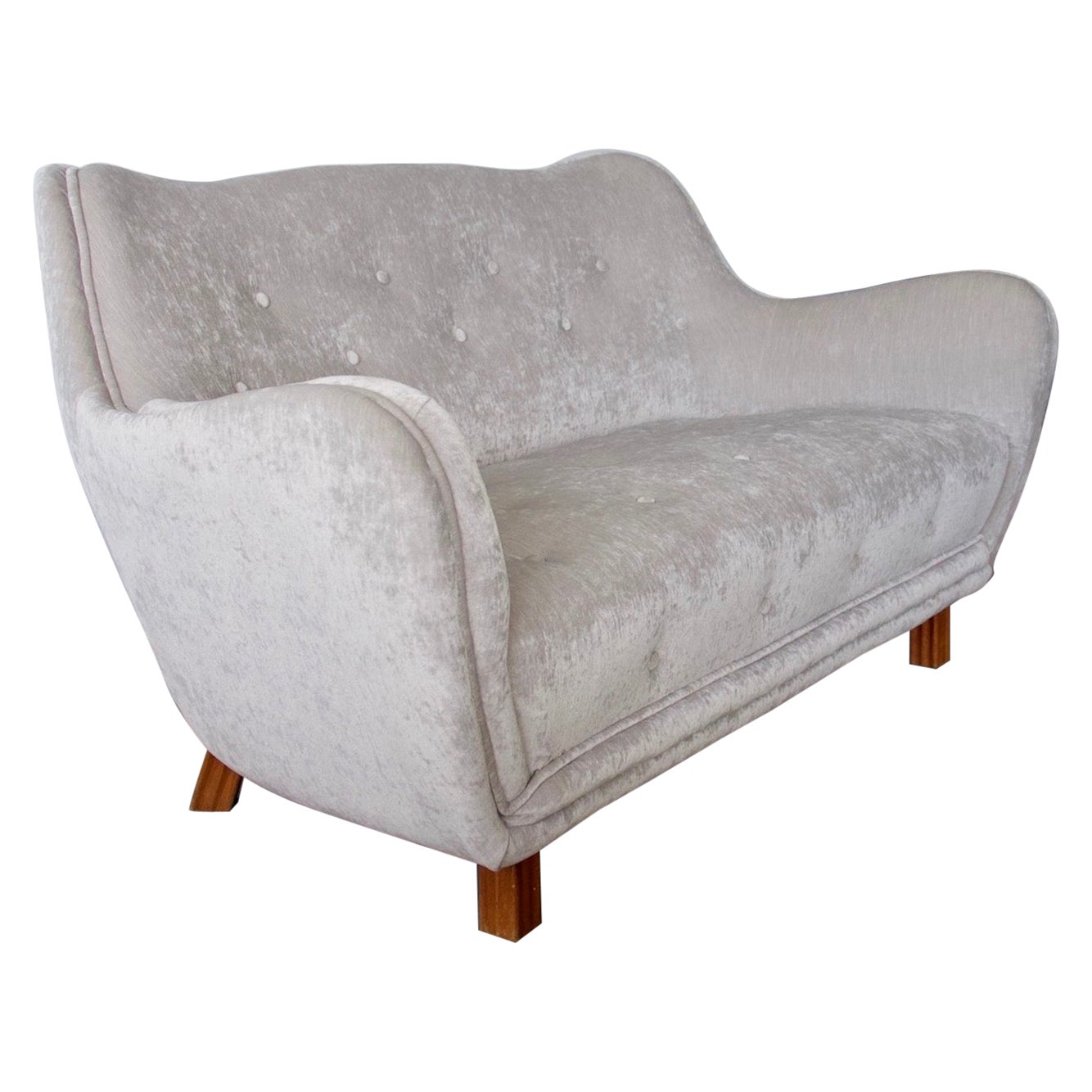 Grey Velvet Button Tufted Sofa by Levy Carlson’s Mobelafarr For Sale