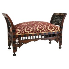 Antique 19th-Century Bench Made of Exotic Wood in dark Brown, Upholstered