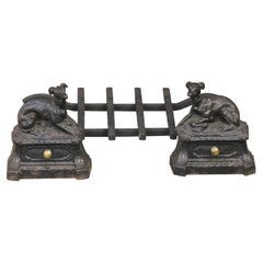 Antique French Napoleon III Fire Grate, Fireplace Grate, with Dogs, 19th Century