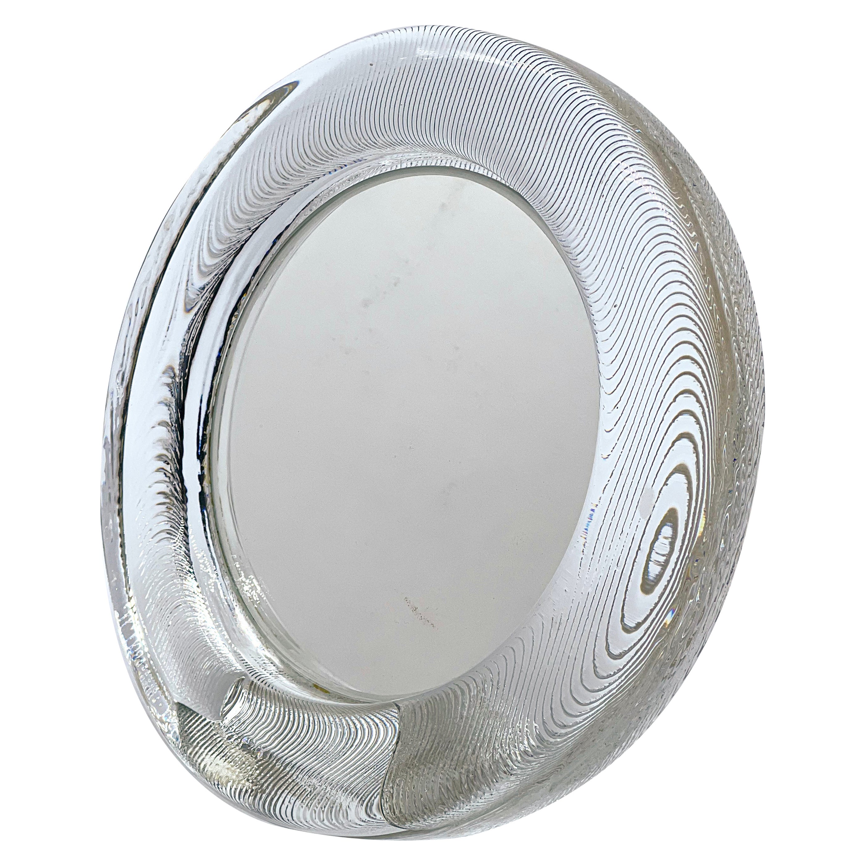 Vintage desk mirror in ribbed glass frame, decorative table accessory