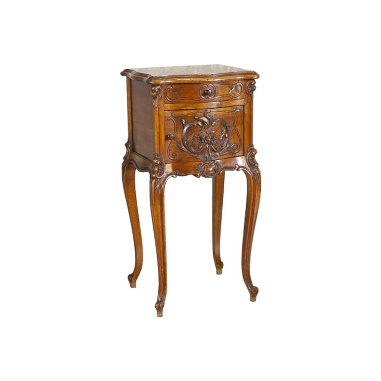 Rococo Walnut Night Stand From the Turn of the Centuries With Marble Top For Sale