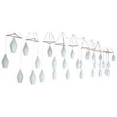 30 Large Glass Midcentury Set of Ten Scandinavian Teak Cascade Lights Hotel Bar