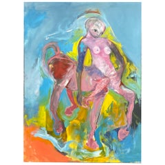 Large format figurative "Le poisson et la centauresse" by Francky Criquet