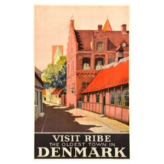 Original Vintage Travel Poster Visit Ribe Oldest Townes In Denmark Hakon Spliid