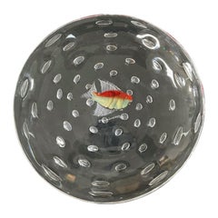 Pino Signoretto Murano Art Glass Aquarium Plaque Bowl with Fish and Bubbles