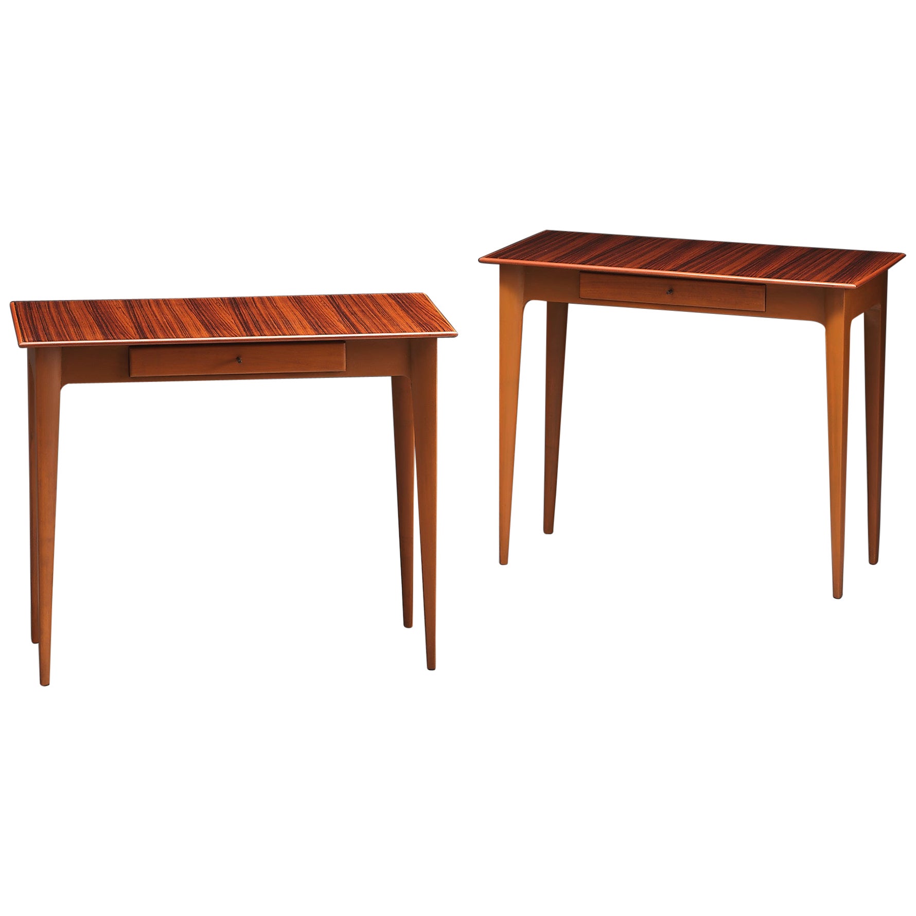 1950s Italian Bedside Tables - Exquisite Woodwork and Airy Design For Sale