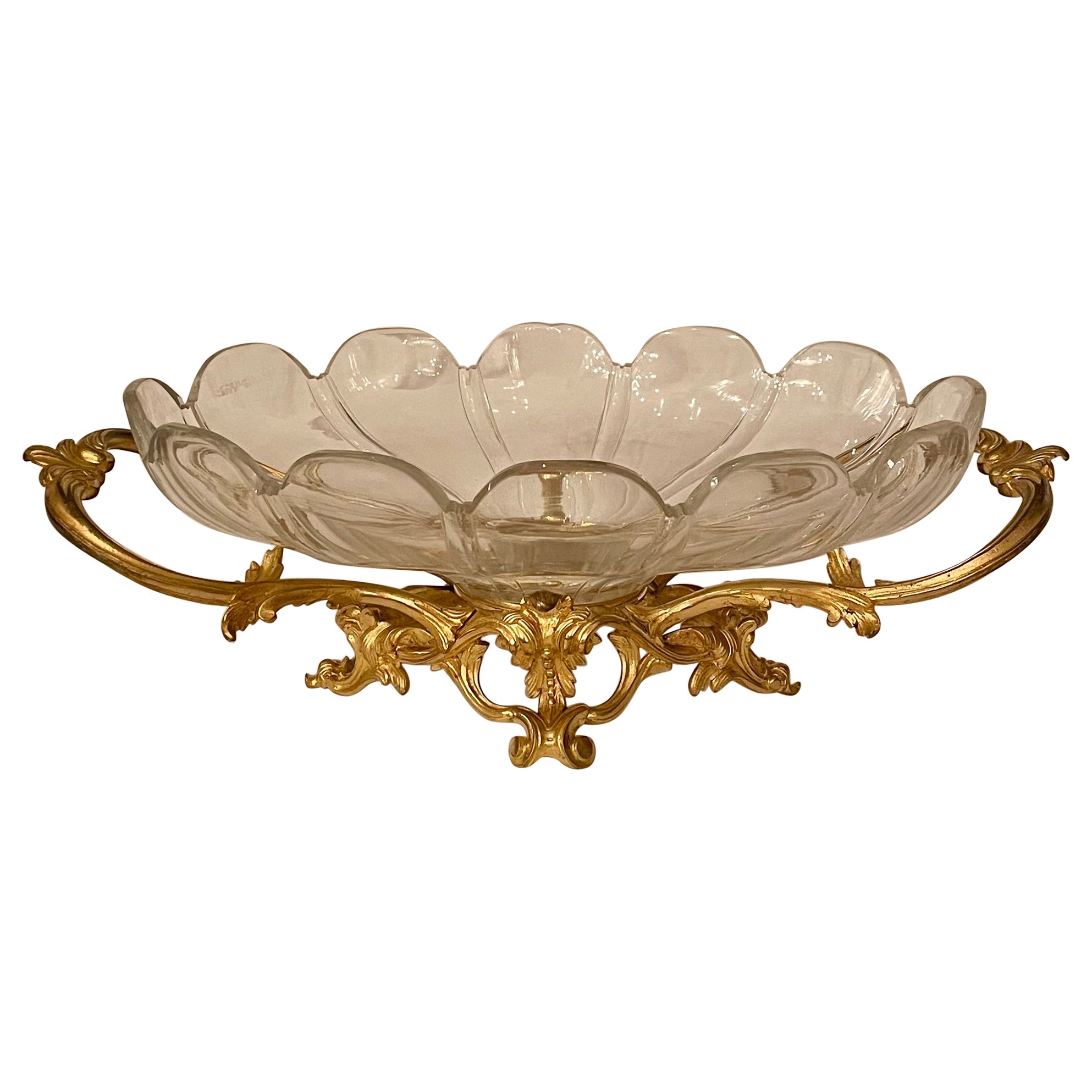 Antique French Gold Bronze & Heavy Crystal "Coupe" Centerpiece, Circa 1860-1880.