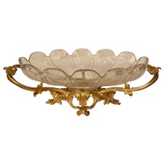 Antique French Gold Bronze & Heavy Crystal "Coupe" Centerpiece, Circa 1860-1880.