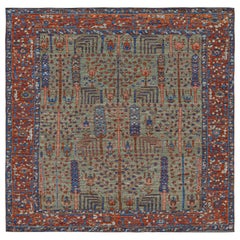Rug & Kilim’s Persian Tribal Style Square Rug in Green with Floral Patterns